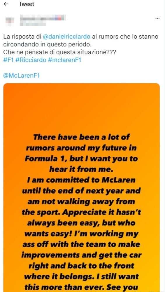 Ricciardo tweet